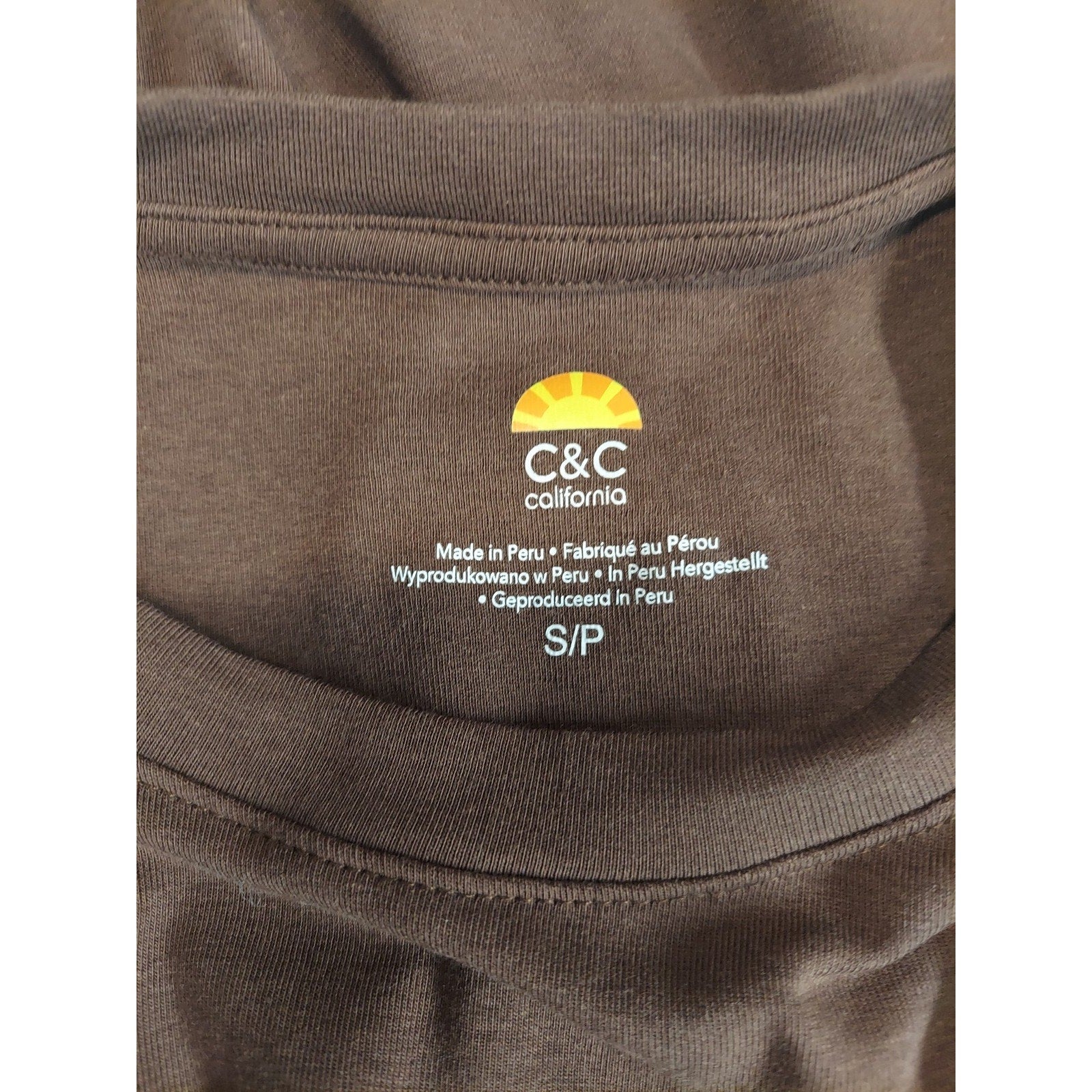 C&C California Womens Long Sleeve Shirt Small Brown Crew Neck Curved Hem
