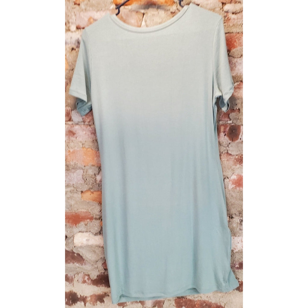 Womens Dress XL Mint Green Ribbed Cutout Neck Short Sleeve Bodycon