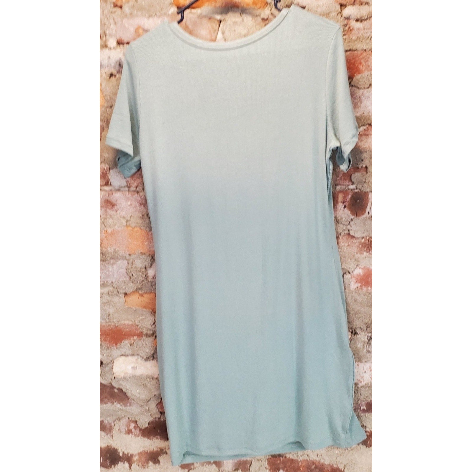 Womens Dress XL Mint Green Ribbed Cutout Neck Short Sleeve Bodycon