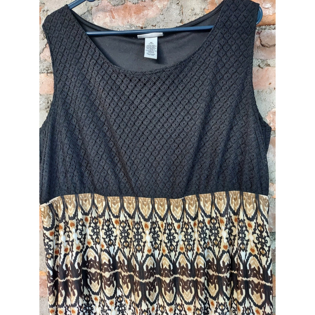 Catherines Womens 1X Maxi Dress Black Multicolor Tiered Sleeveless