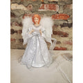 Christmas Angel Tree Topper Figure White LED Lights Feathered Wings Silver Stars