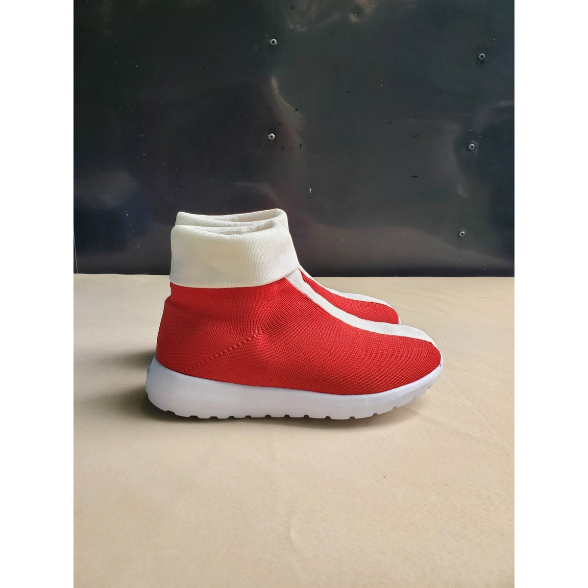 Kids High Top Knit Sock Sneakers Red White US Size 12 EU 30 Slip On Athletic