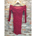 Womens Off Shoulder Dress M Red Long Sleeve Ruched Bodycon Midi Cocktail Party