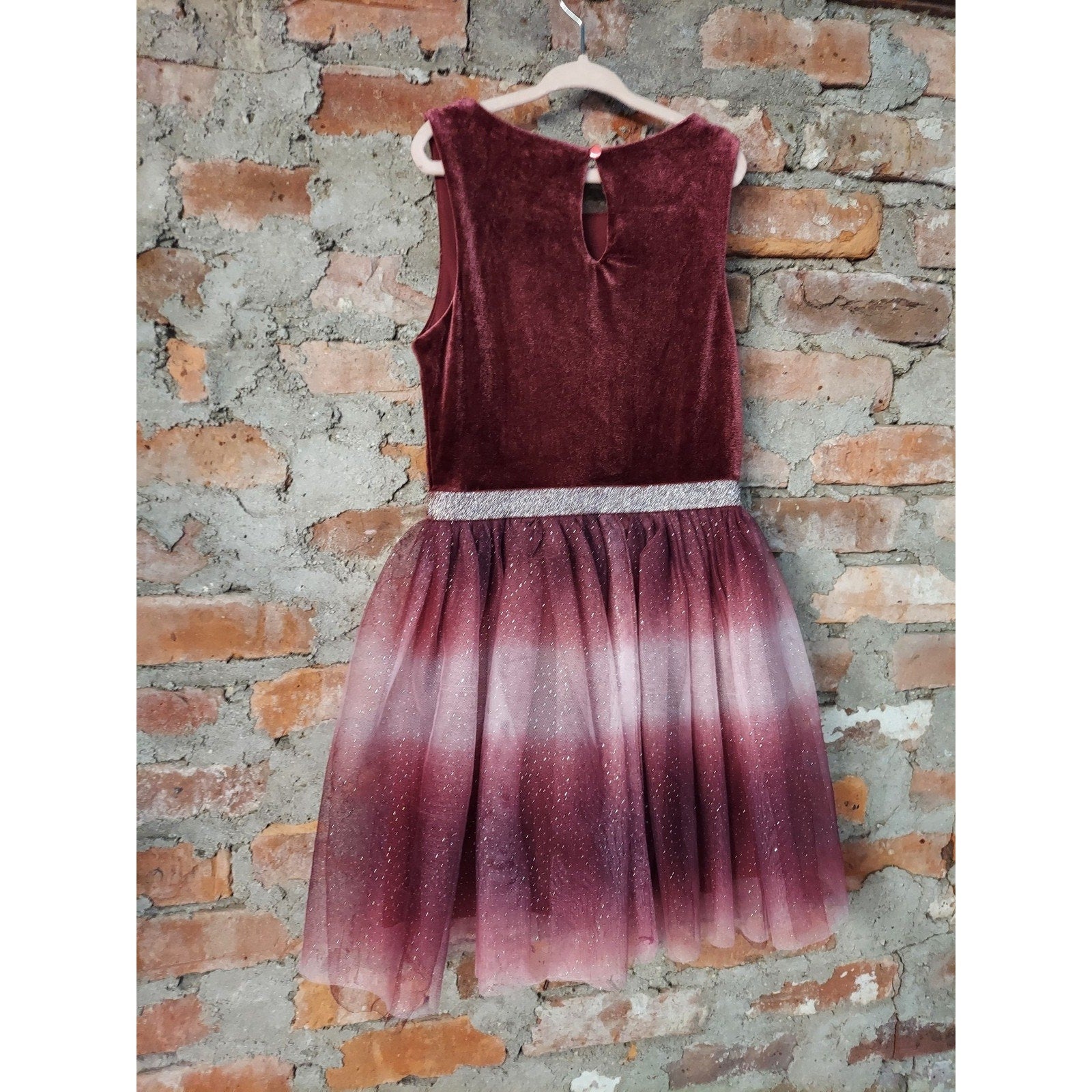 Lilt Girls Dress Size 8 Burgundy Ombre Silver Velvet Tulle Sparkle Party
