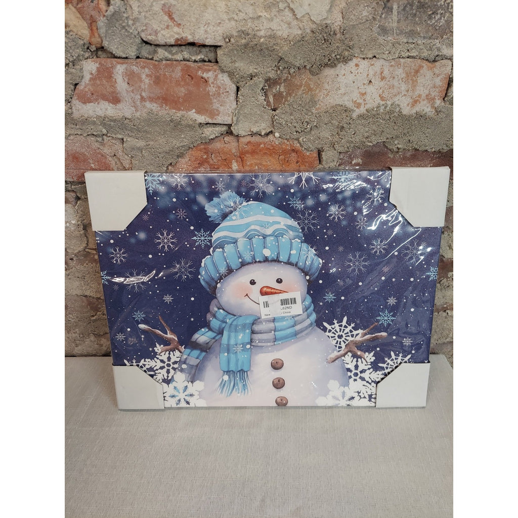 New Snowman Winter Holiday Christmas Canvas Wall Art Print Blue Snowflakes 16x12