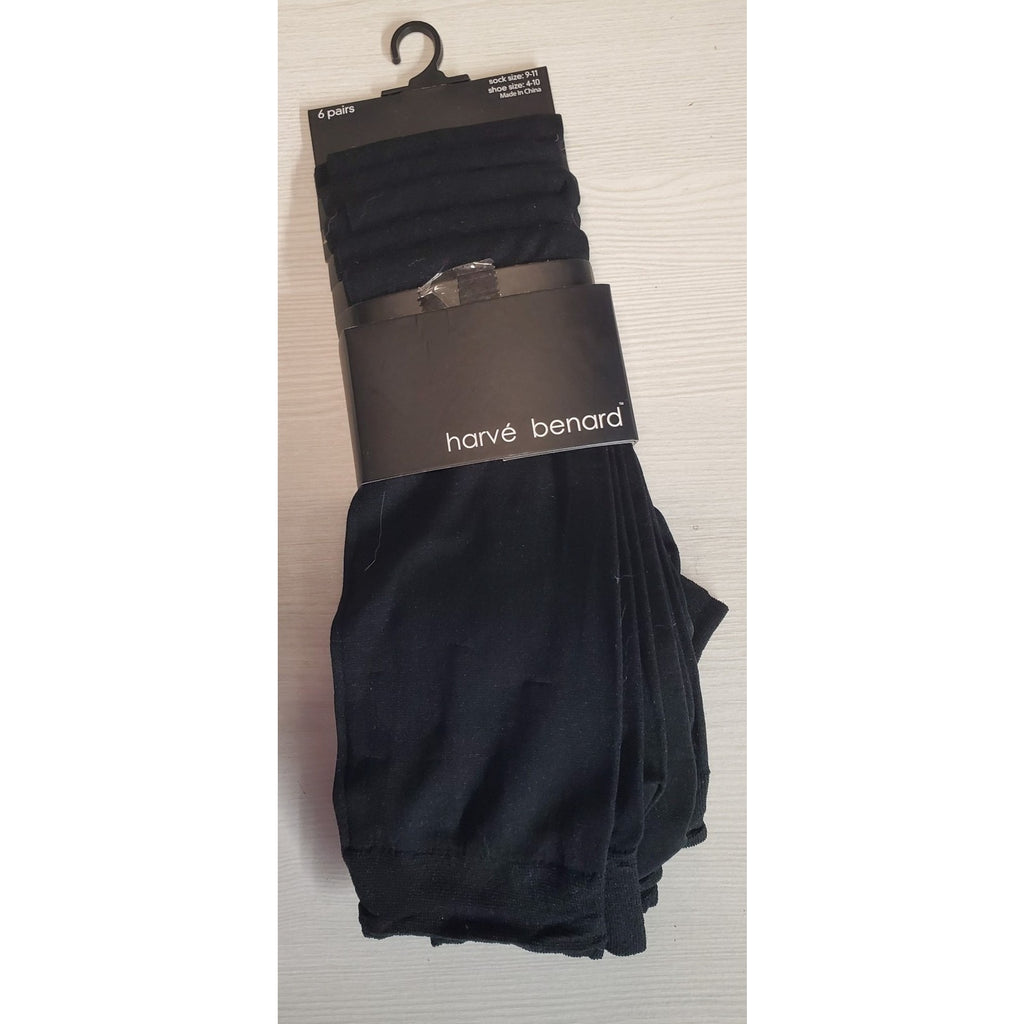 Harvè Benard Womens 6 Pairs Black Trousers Socks Shoe 4-10 9-11 Nylon Spandex