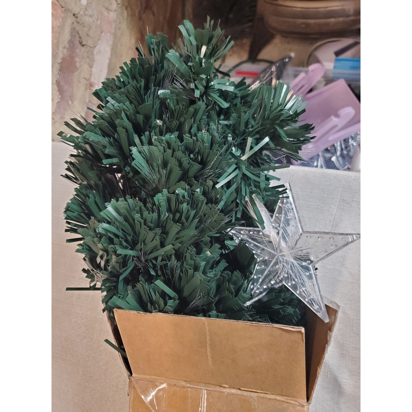 5 Foot Fiber Optic Christmas Tree Pre Lit LED Star Tabletop Holiday Green