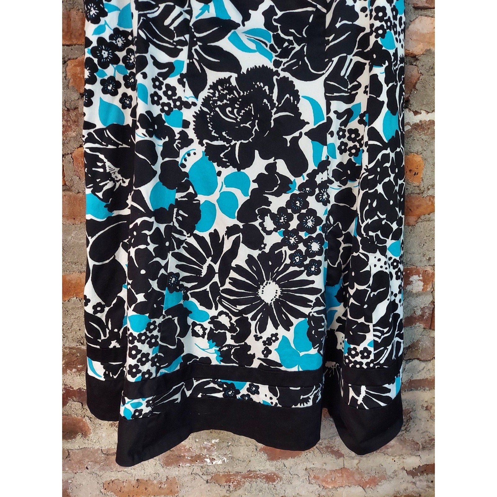 Jones Studio Womens Plus Size Dress 18W Black Teal Floral Sleeveless V Neck