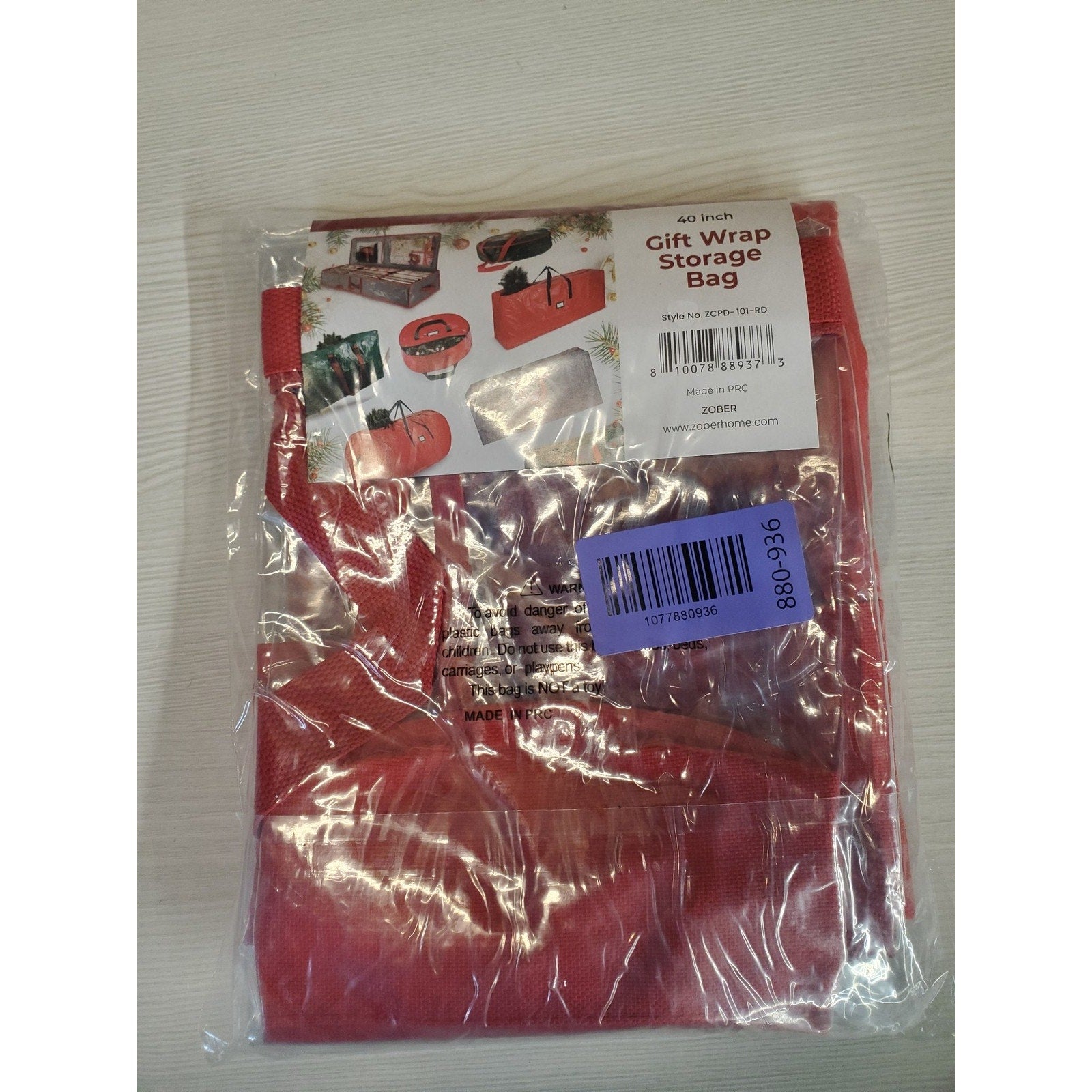 Zober Gift Wrap Storage Bag 40 Inch Red Trimmed Polyester Waterproof Holiday