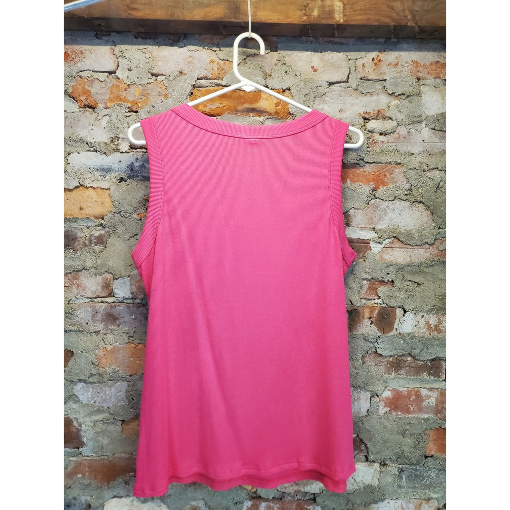 An Ensembl Womens Tank Top 2XL Hot Pink Ribbed Knit NWT Scoop Neck Sleeveless