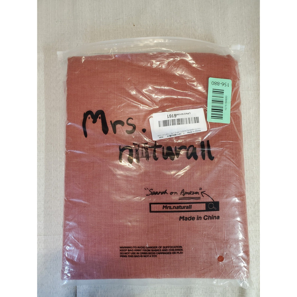 Mrs Naturall Sheer Window 84 inch Curtains Rod Pocket Linen Look Rust Pair