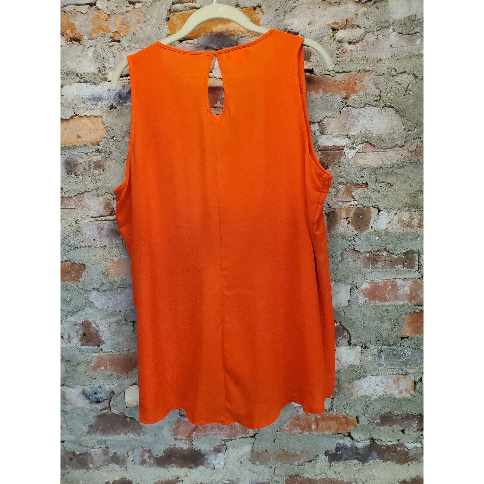Ashley Stewart Womens Blouse 1X Orange Draped Front Keyhole Back Sleeveless