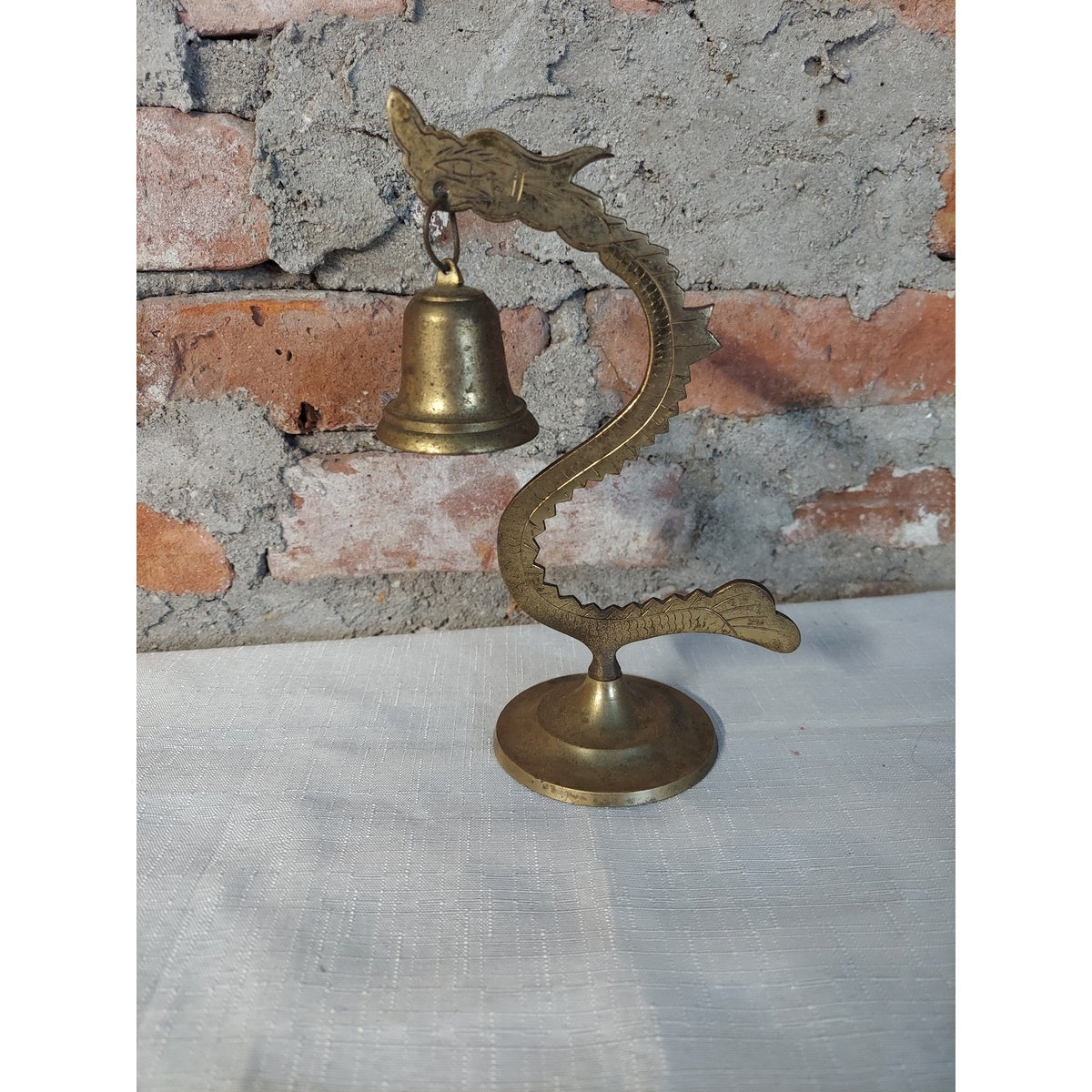 Brass Dragon Bell Vintage Oriental Desk Dinner Bell Home Decor Figurine