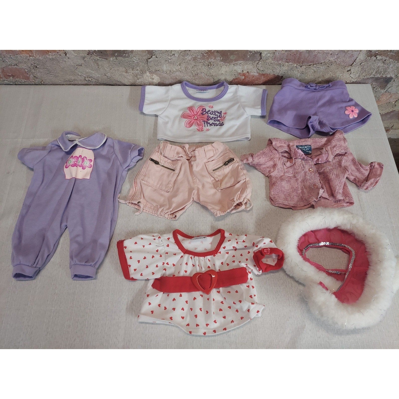 Build-A-Bear Workshop Doll Clothes Lot Jumpsuit Shorts Hat Dress Up Red Pink
