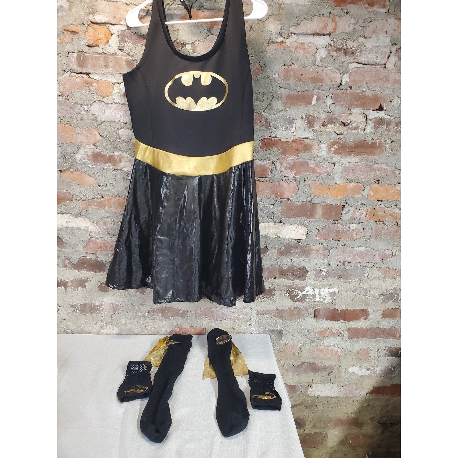 Batman Womens Costume Dress Womens SZ XL Black Gold Superhero Halloween Cosplay