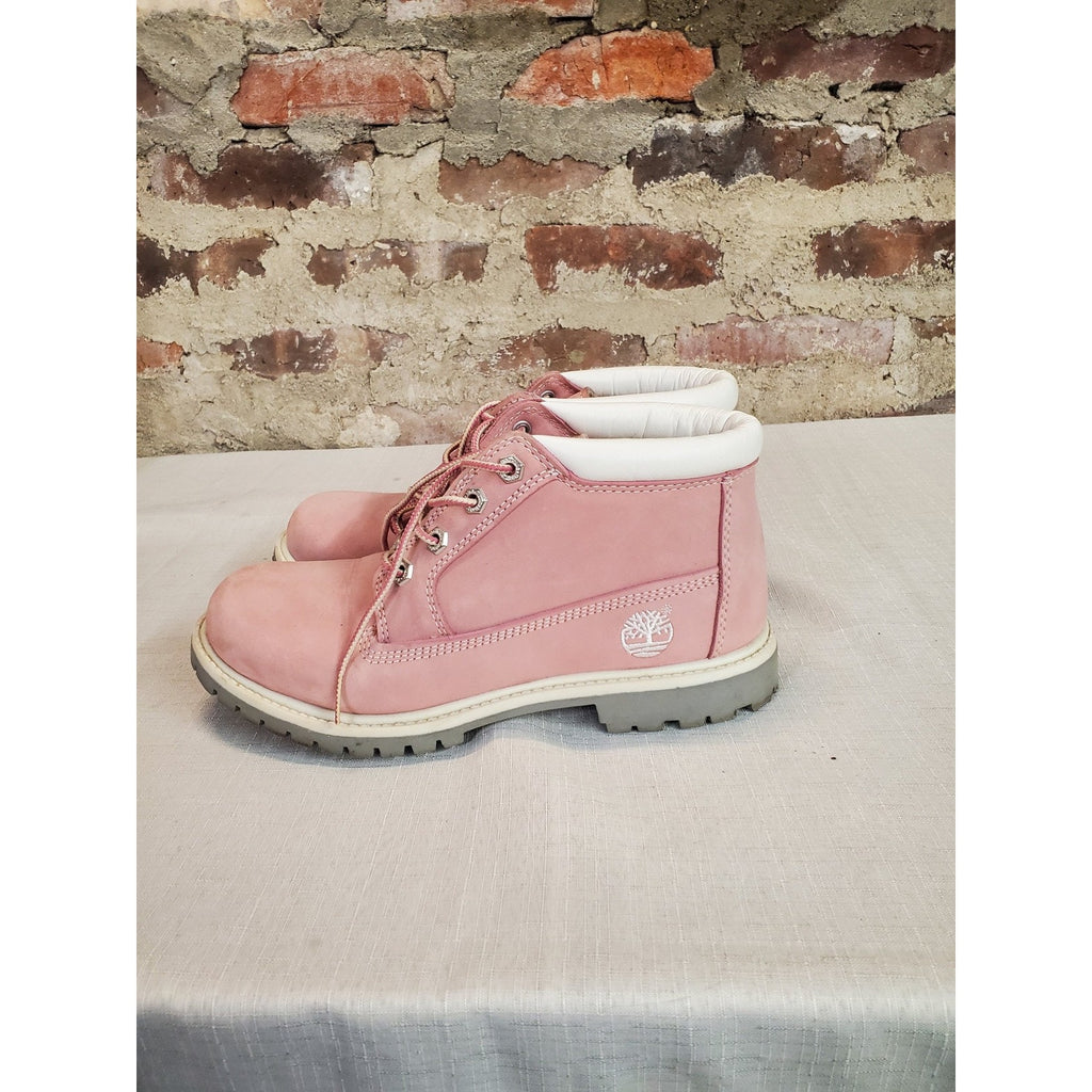 Timberland Womens Ankle Boots 8M Pink Waterproof Leather Lug Sole A2617