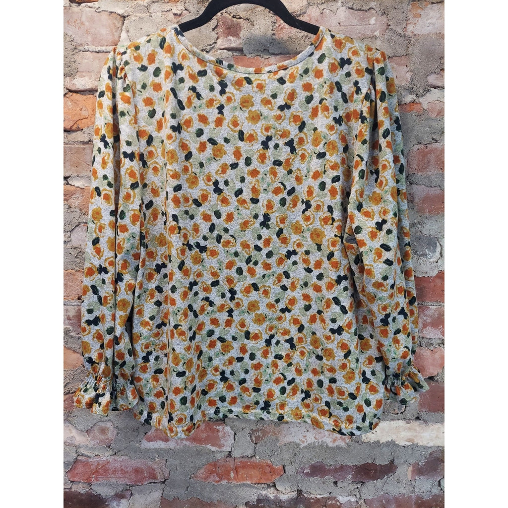 ZAC & RACHEL Womens Blouse XL Multicolor Floral Print V Neck Long Sleeve Ruffle