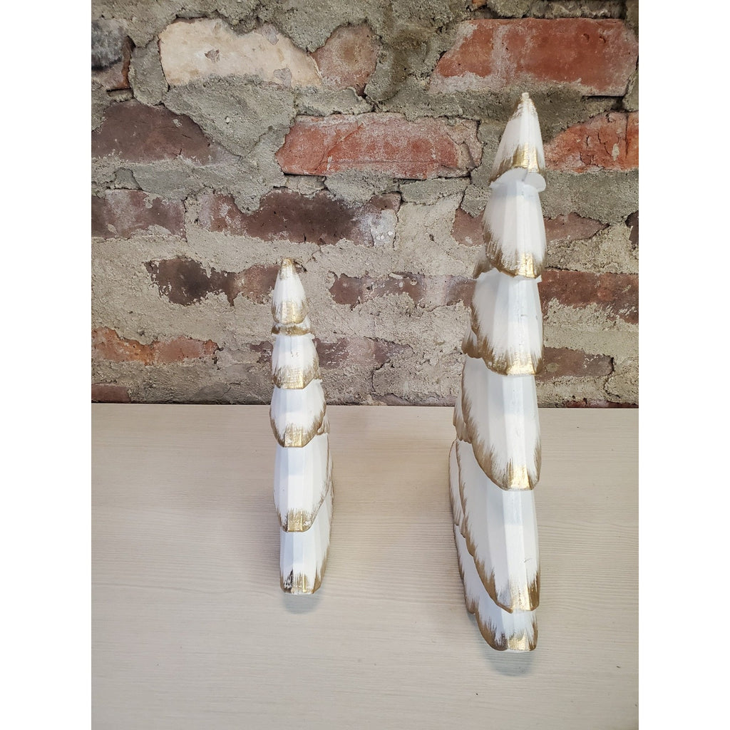 Christmas Trees Set 2 White Gold Wood Tiered Tabletop Holiday Decor Farmhouse
