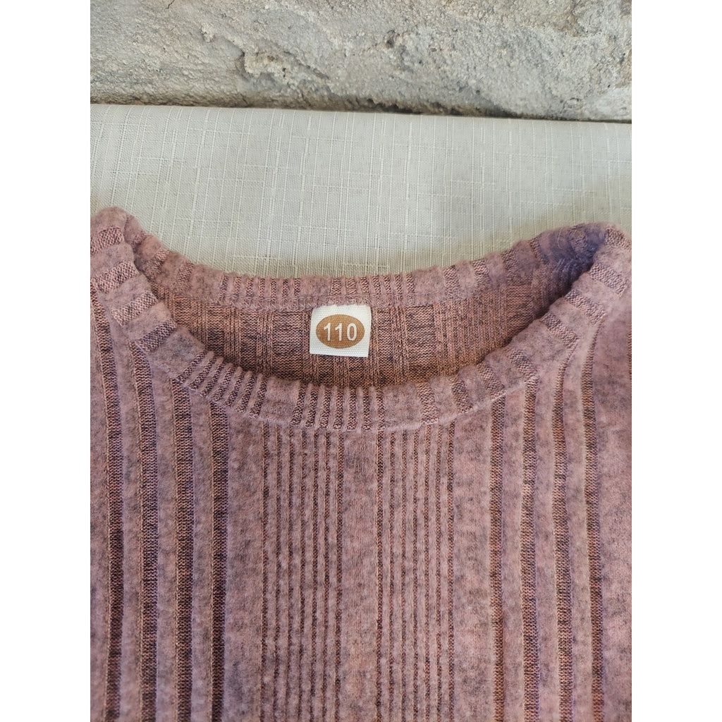 Kids Toddler Loungewear Outfit Set Size 5T Dusty Rose Ribbed Ruffle Sweater