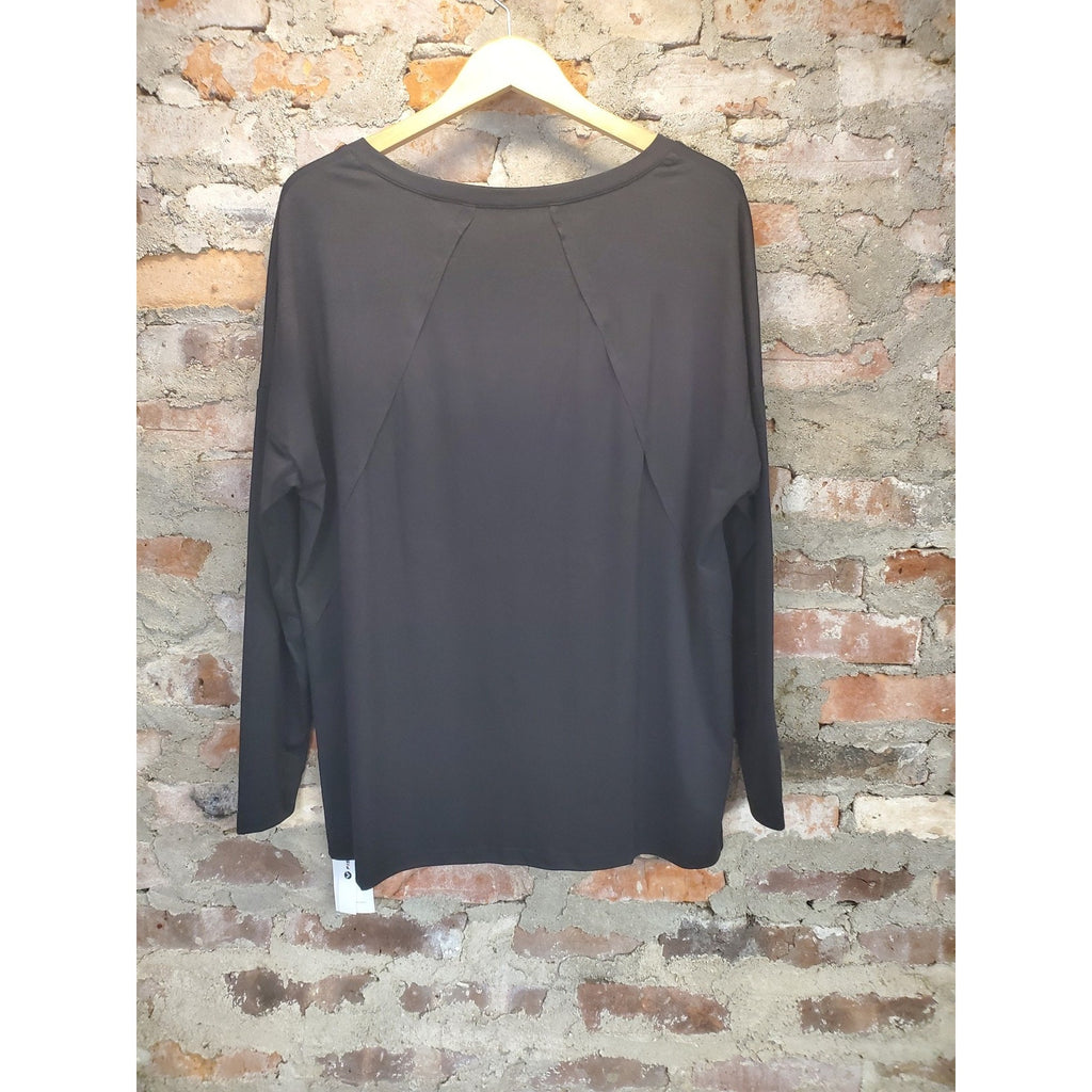 Womens Long Sleeve V Neck Top S Black Polyester Viscose Blend Raglan High Low