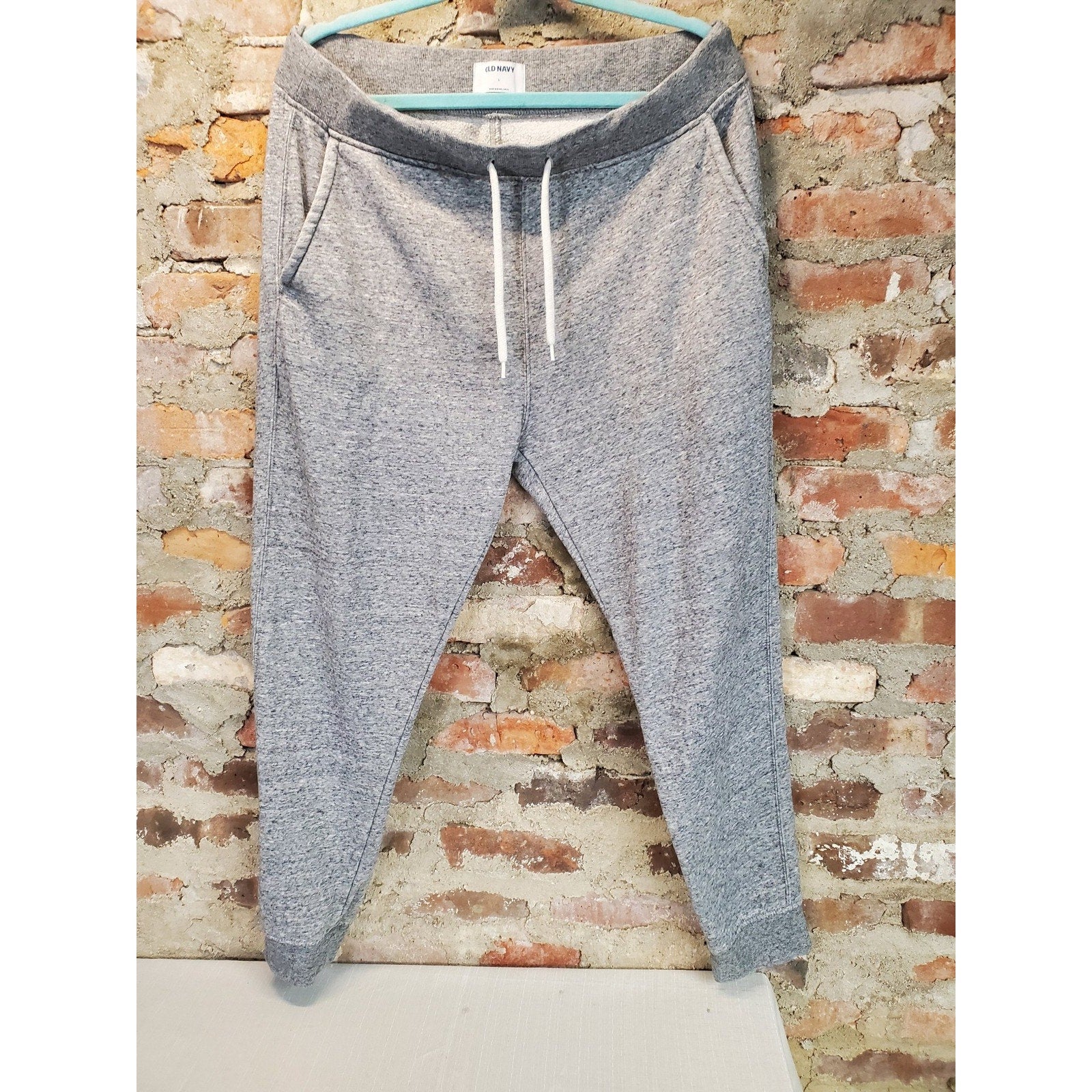 Old Navy Mens Jogger Sweatpants Size L Heather Gray Drawstring Elastic Cuff
