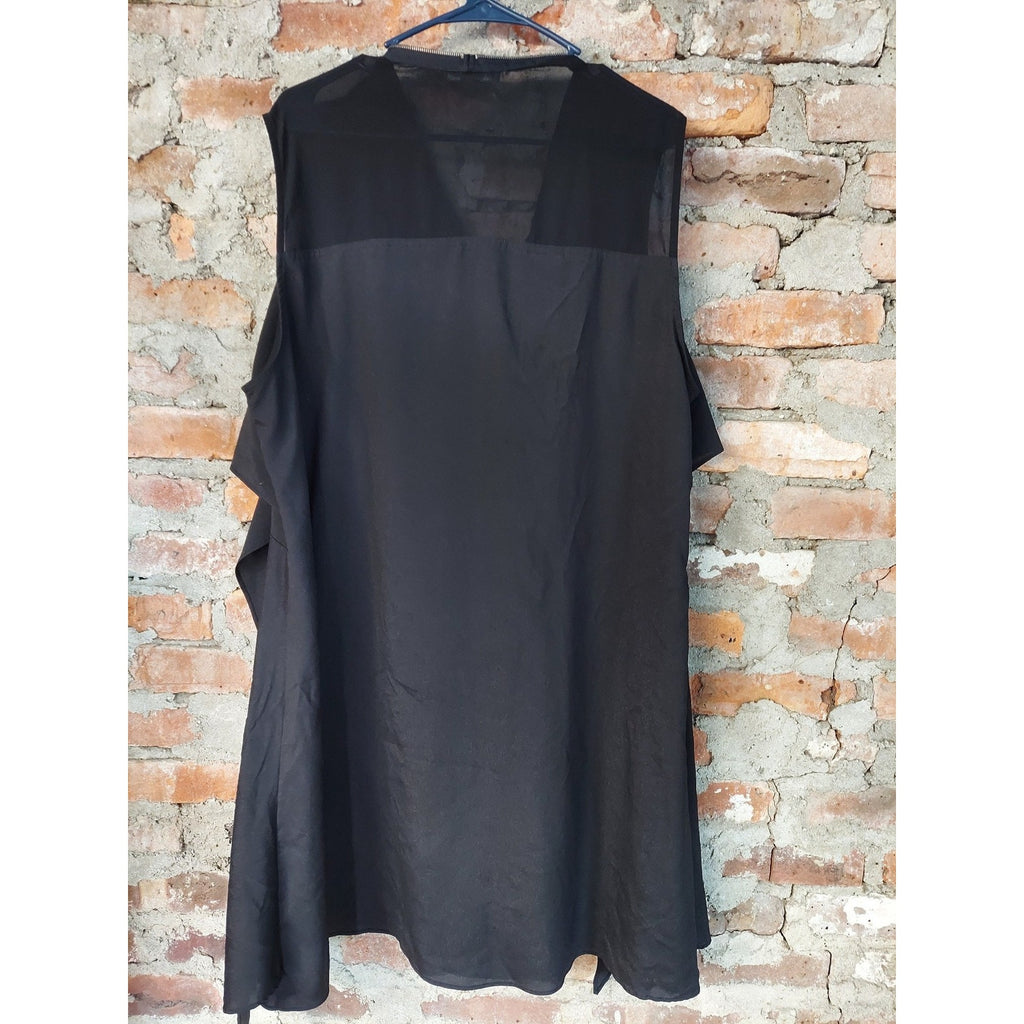 KATE & MALLORY Womens 2X Black Full Zip Sleeveless Tie Front Plus Size Tunic Top