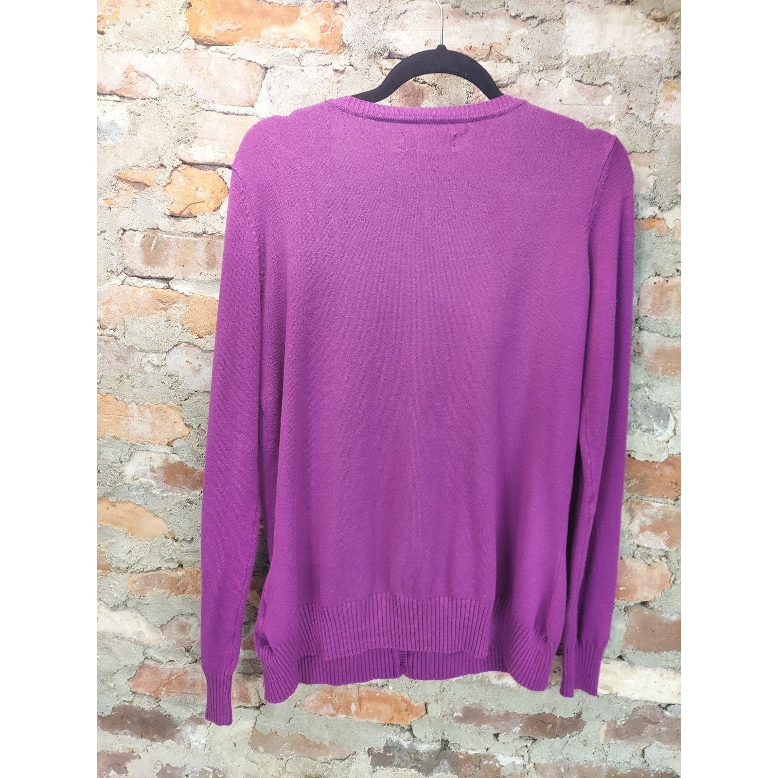 Attention Womens Cardigan XL Purple V Neck Button Up Long Sleeve Sweater