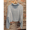 Aerie Womens Cropped Turtleneck Sweatshirt Size M Light Blue Faded Raw Hem