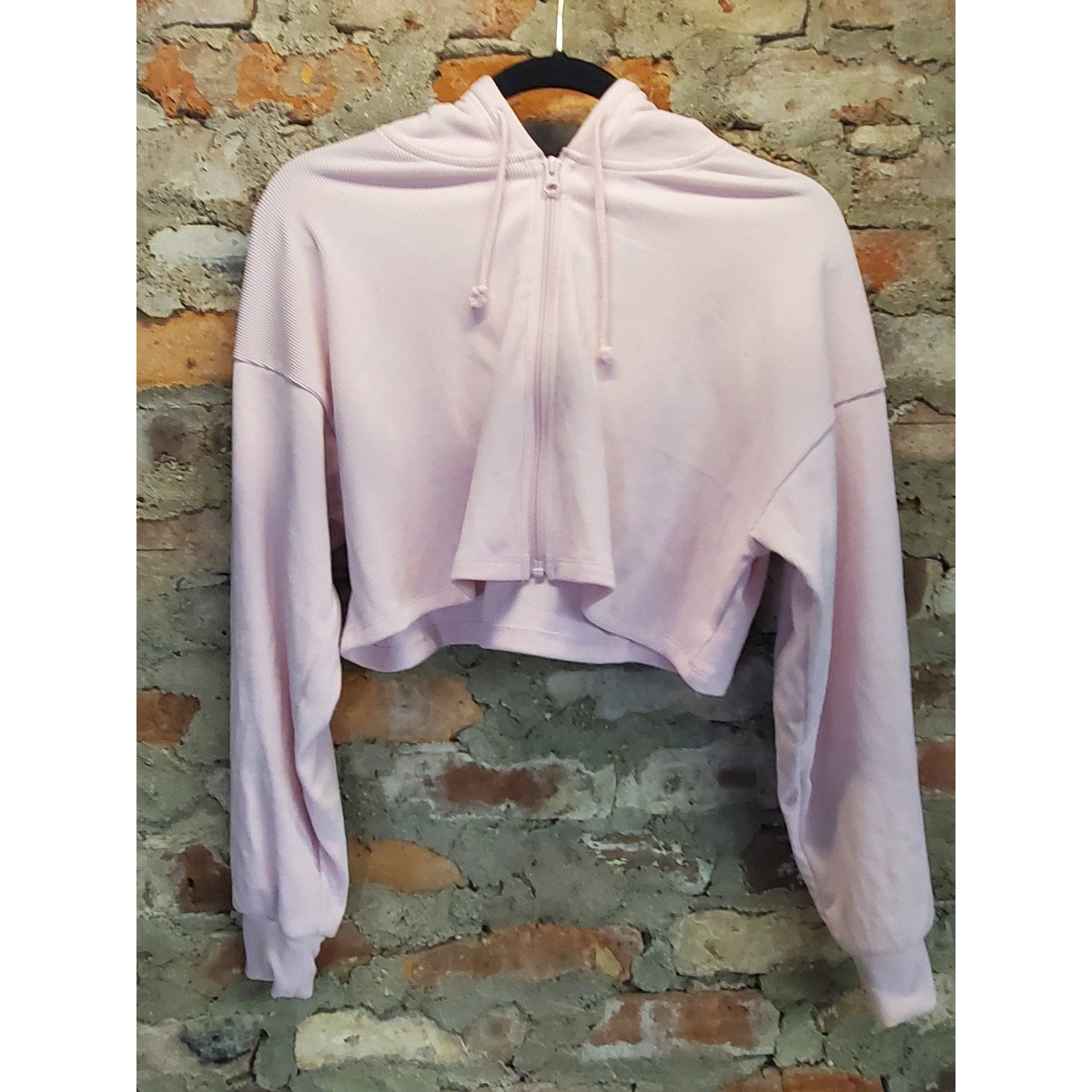 Wild Fable Womens Full Zip Cropped Ribbed Hoodie S Pink Long Sleeve