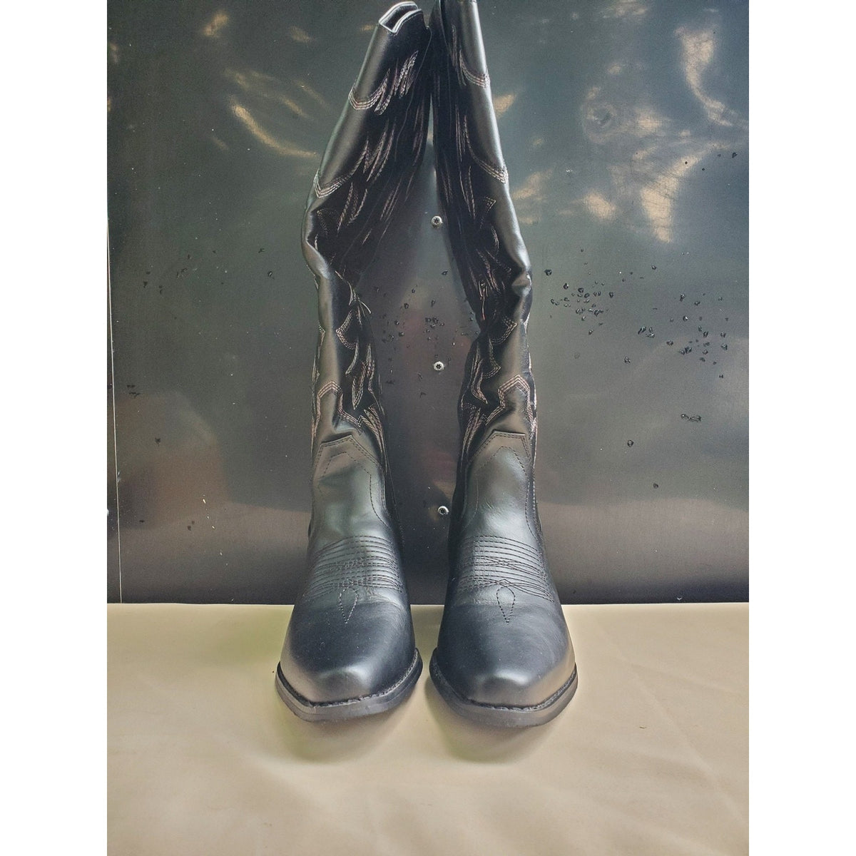 TLV Womens Cowboy Western Boots Size 7 Black Knee High Embroidered Pointed Toe