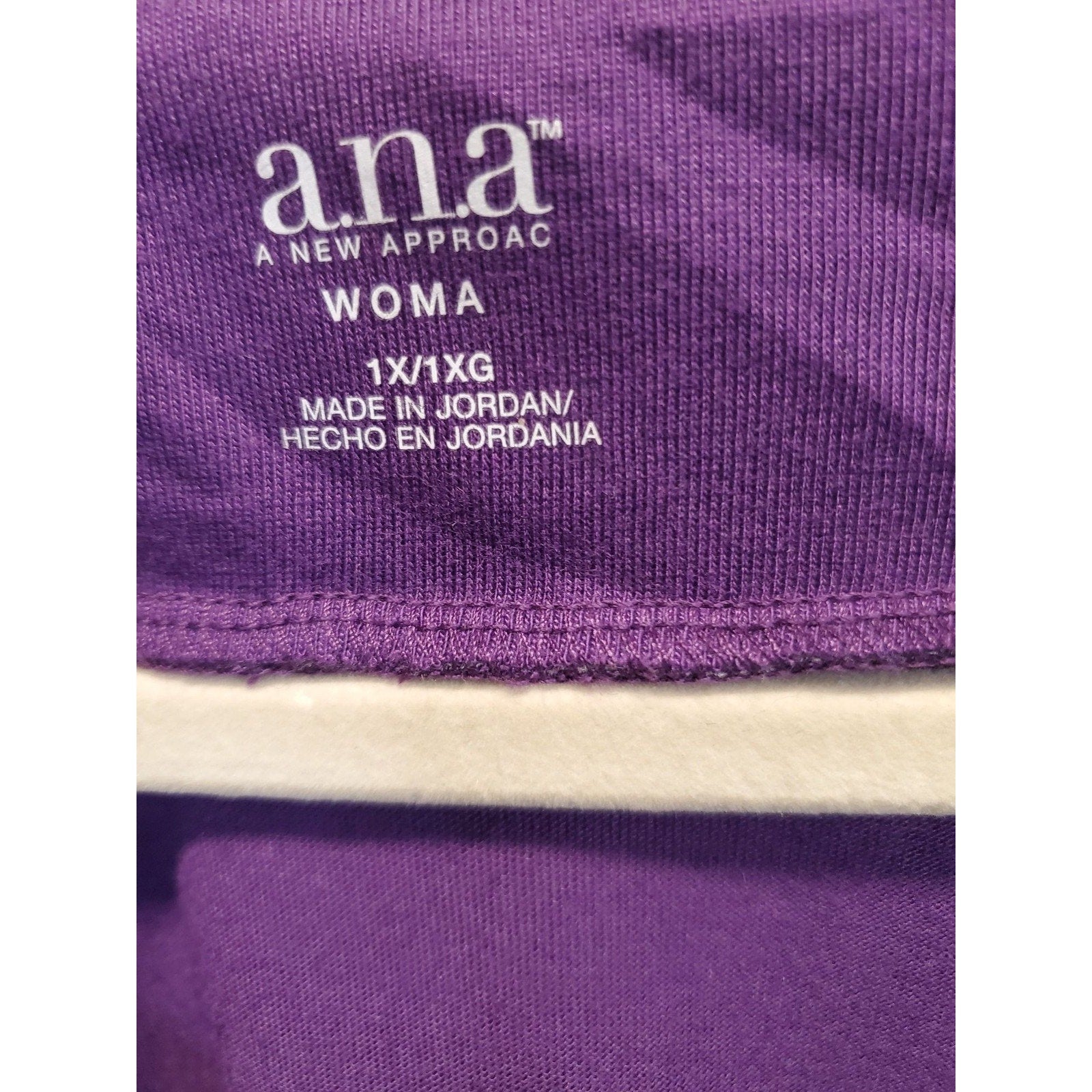 ana Womens Plus Blouse Top Size 1X Purple Short Sleeve Braided Neckline