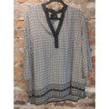Cynthia Rowley Womens Tunic Blouse 1X Black White Geometric Print 3/4 Sleeve V