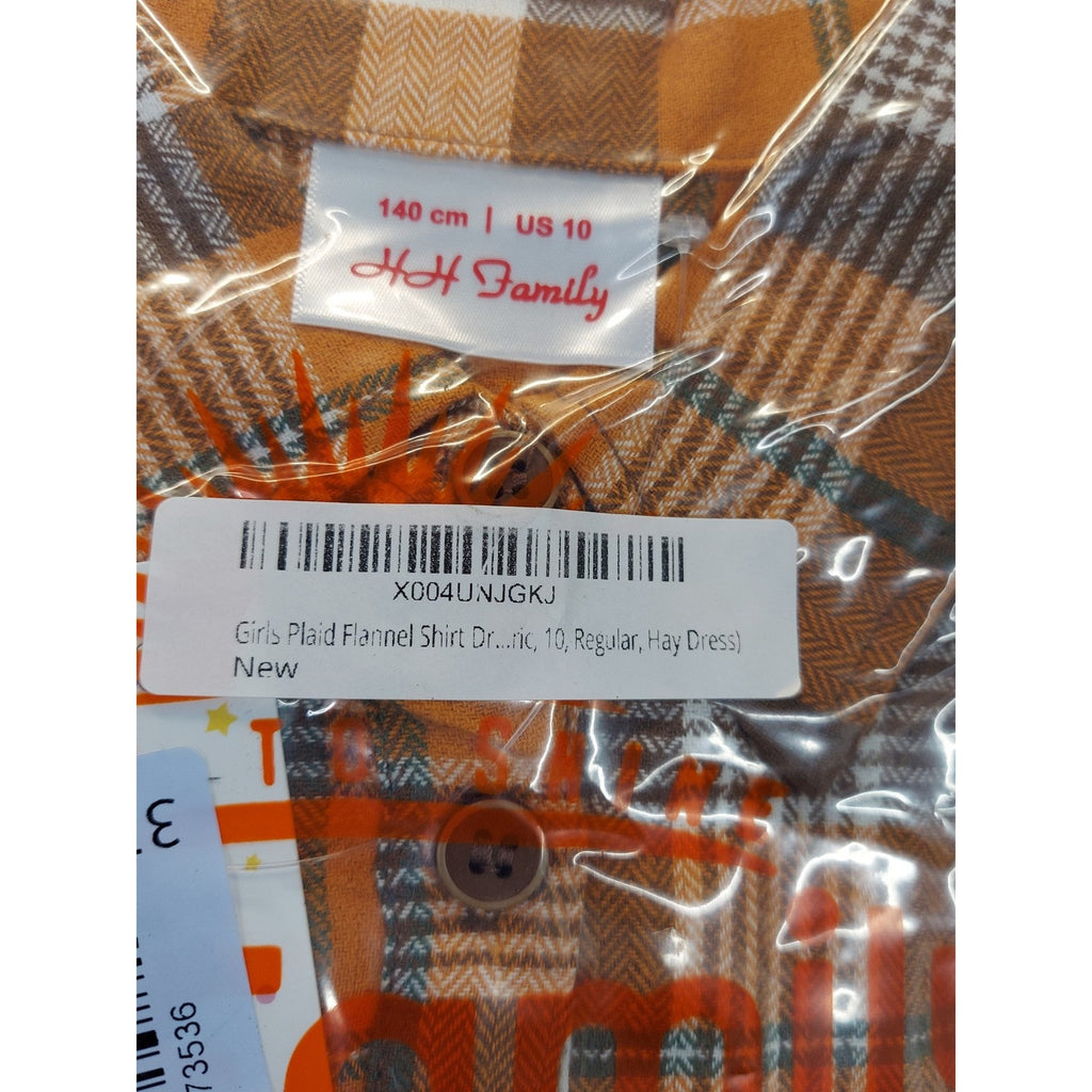H&H Family Girls 10 Orange Brown Plaid Flannel Long Sleeve Collared Shirt Dress