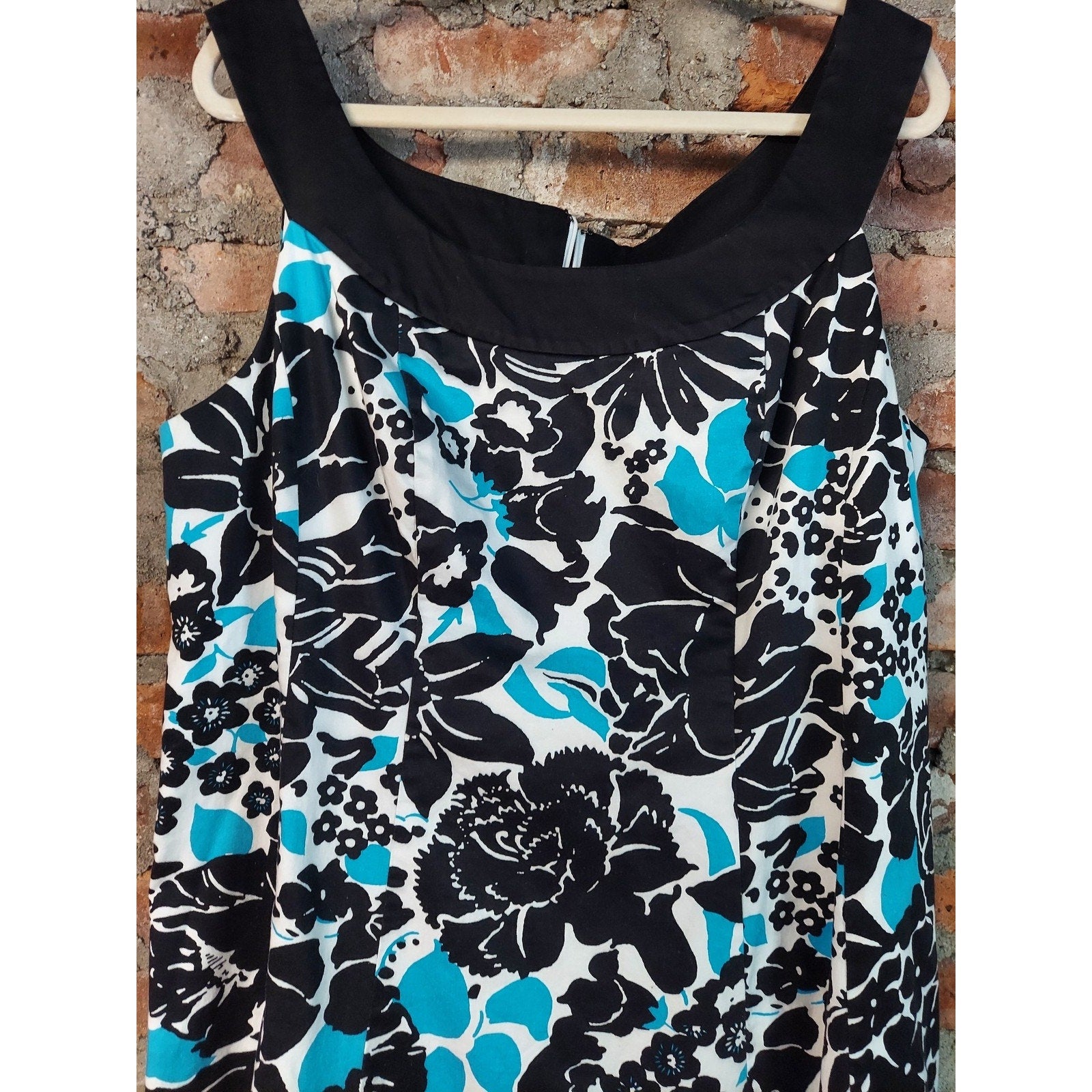 Jones Studio Womens Plus Size Dress 18W Black Teal Floral Sleeveless V Neck