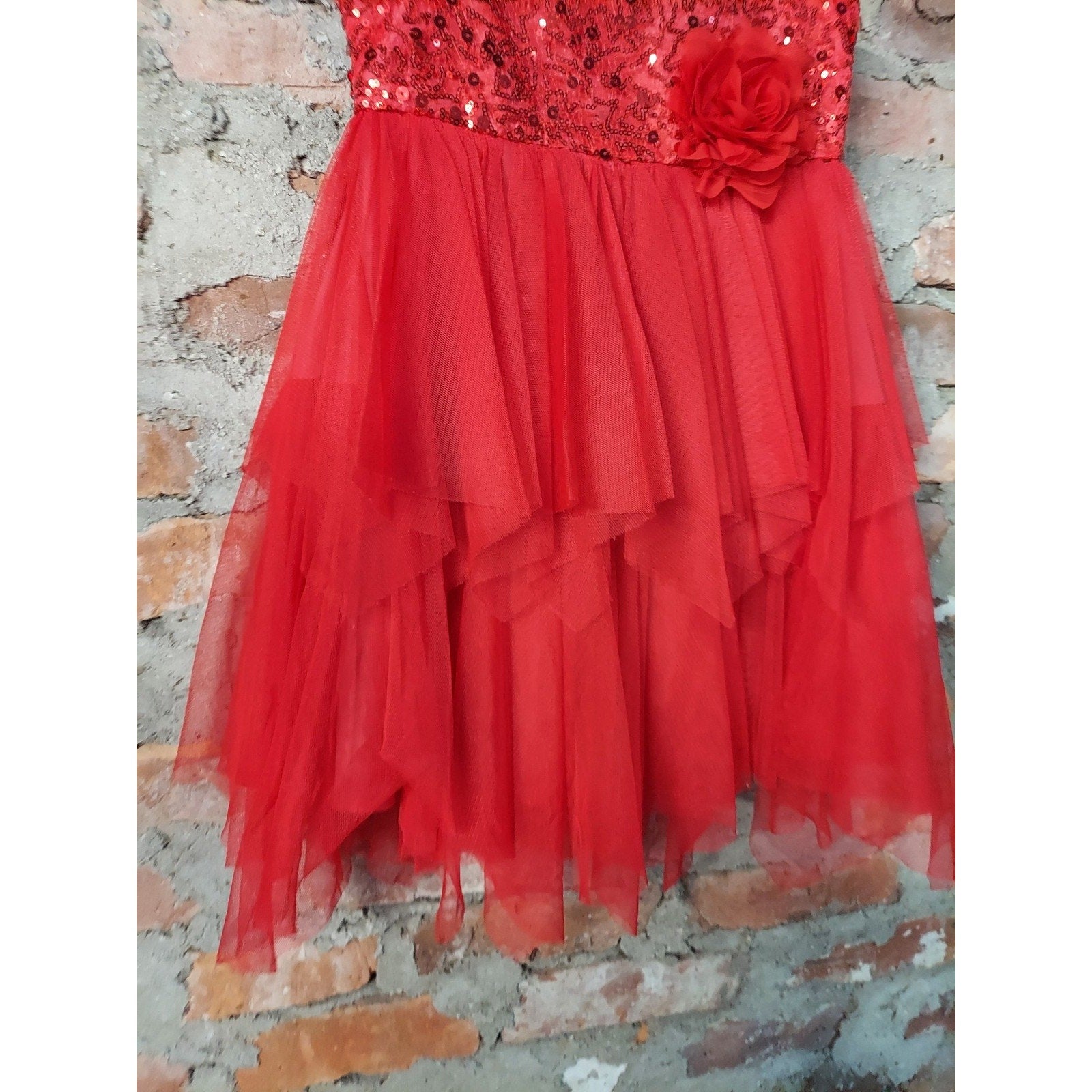Rare Editions Girls Dress Size 5 Red Sequins Tulle Tiered Flower Sleeveless