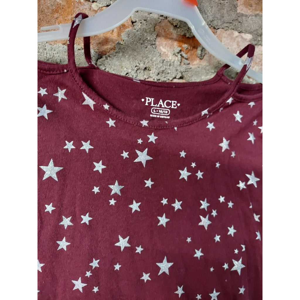 Place Girls Dress Long Sleeve Cold Shoulder Star Pattern Size L 10/12 Maroon