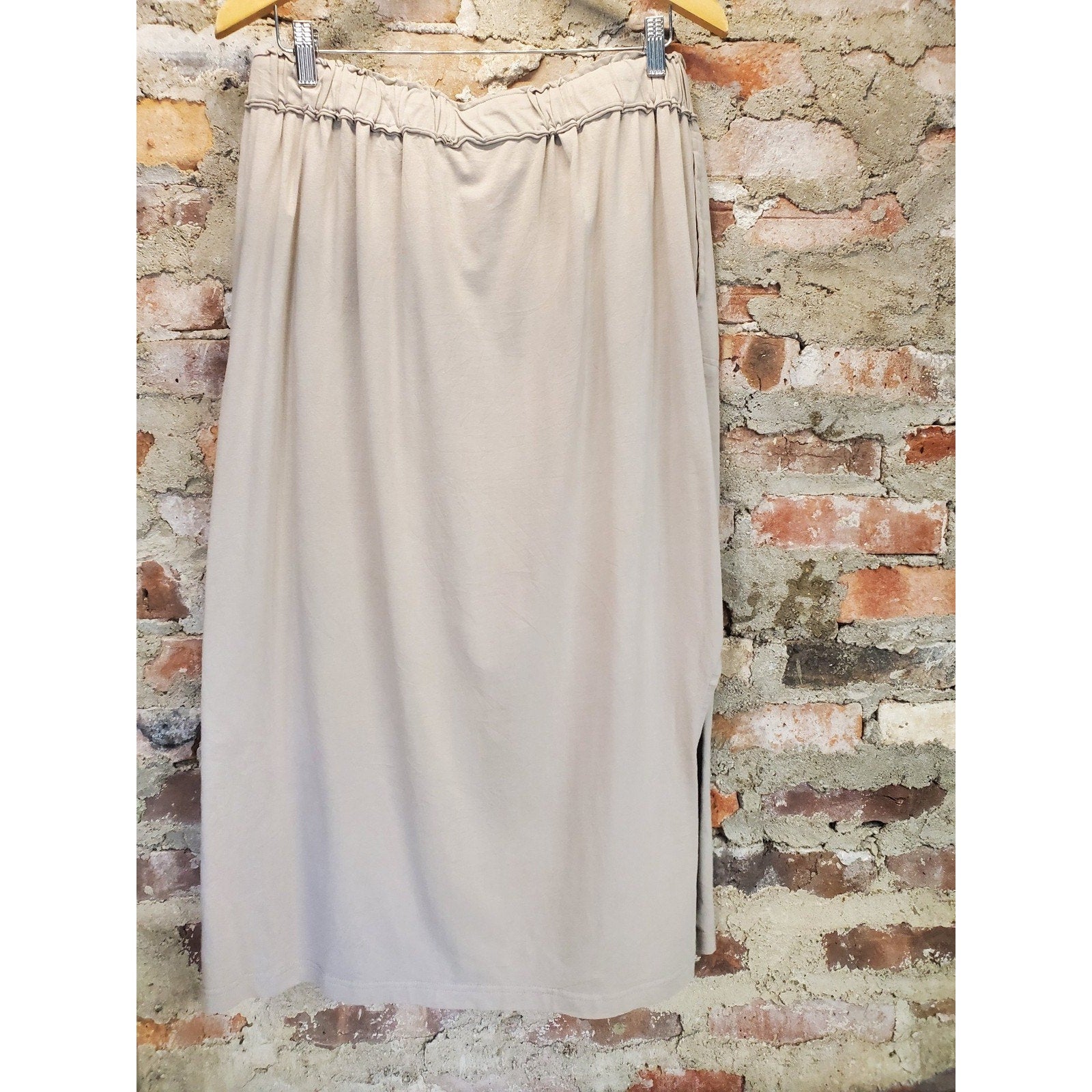 Womens Maxi Skirt XXL Grey Elastic Waist Drawstring Pockets Cotton Blend