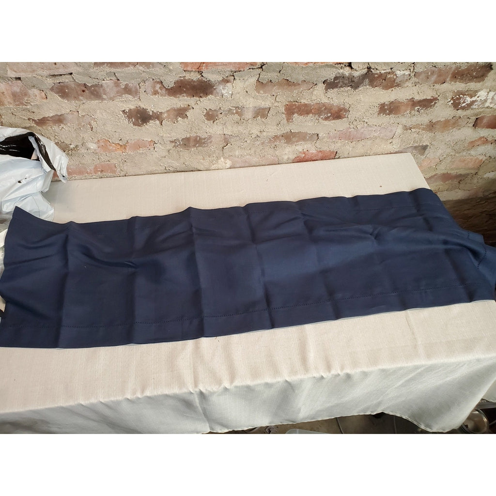 Solino Home 90" Linen Table Runner Navy Blue Solid Decorative Stitching Dining