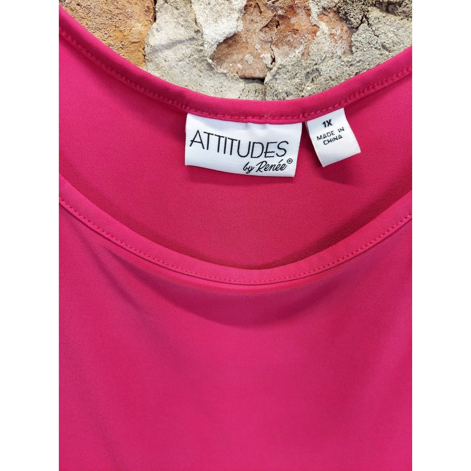 Attitudes by Renee Womens Tank Top Plus Size 1X Hot Pink Fuchsia Sleeveless