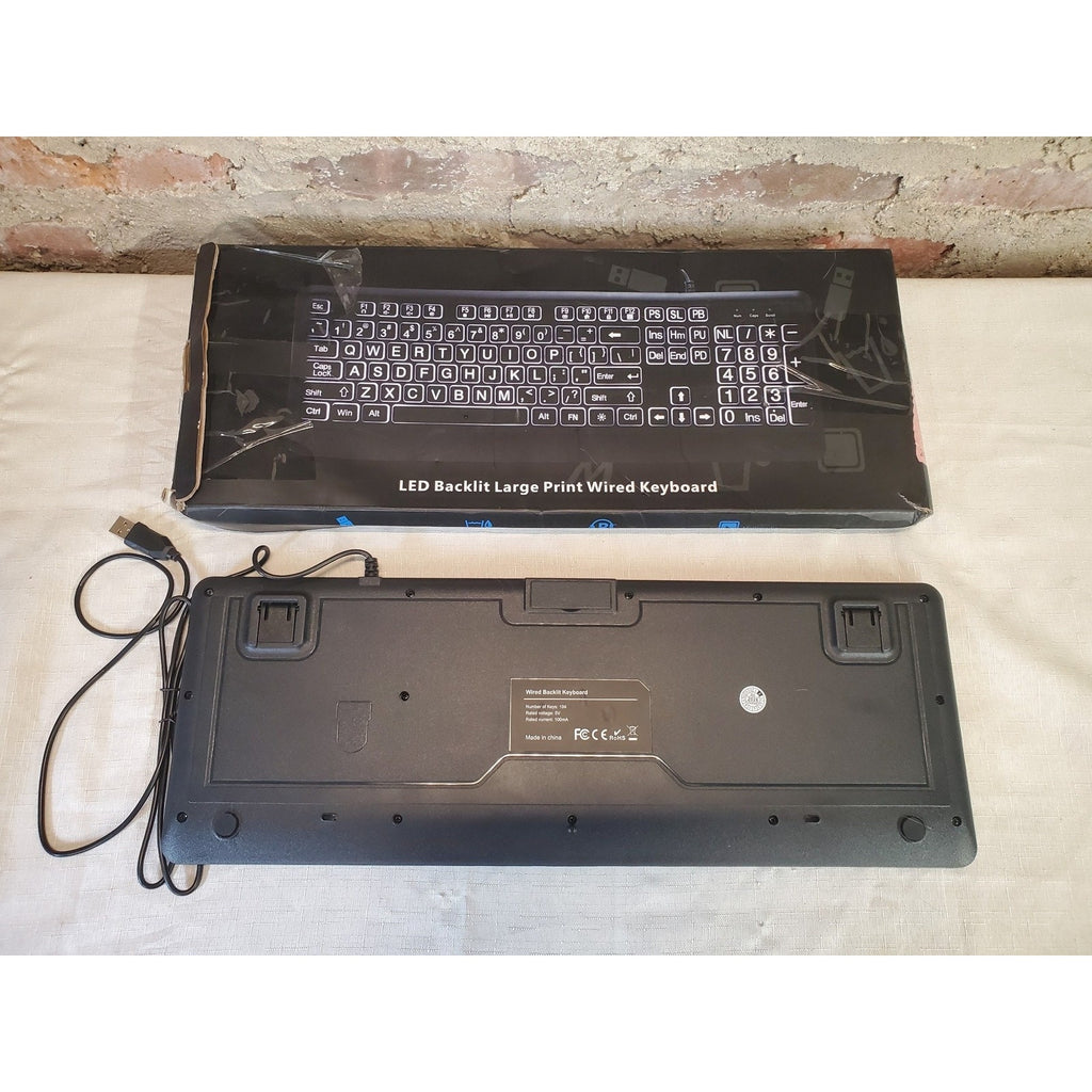 LED Backlit Large Print Wired Keyboard USB Black Computer PC Desktop