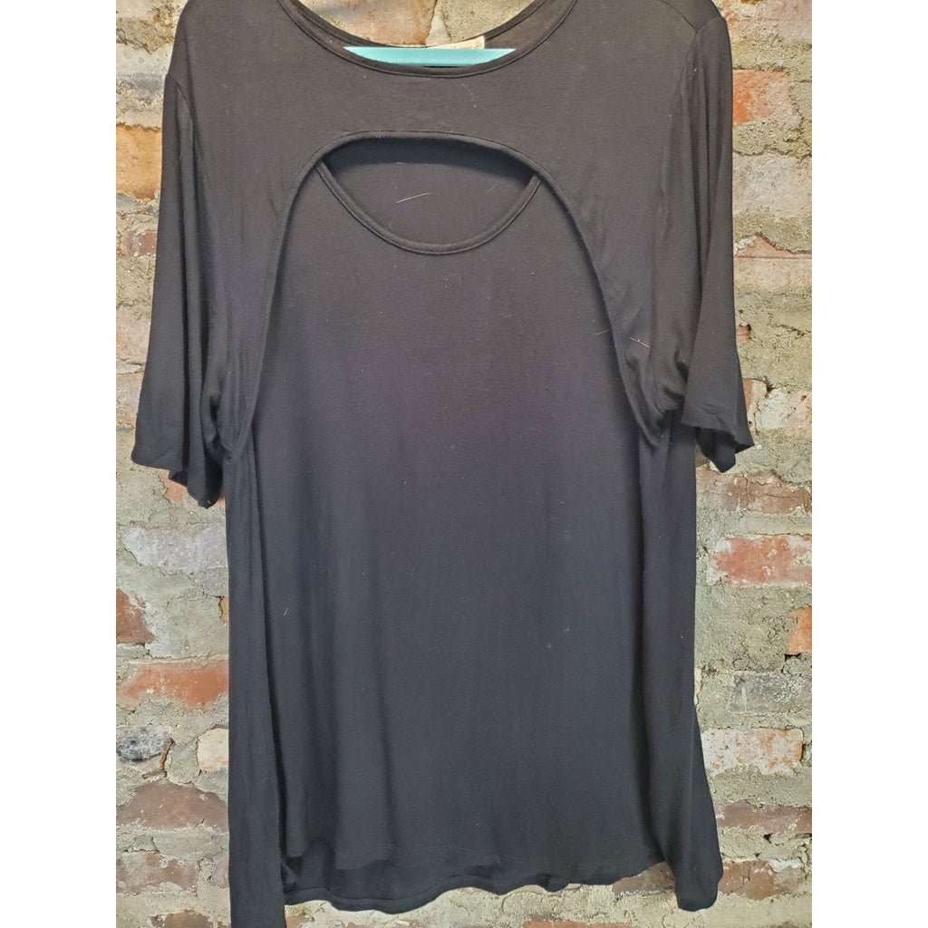 Bobeau And Rose Womens Tunic Top Size 2 Black Cutout Front Short Sleeve