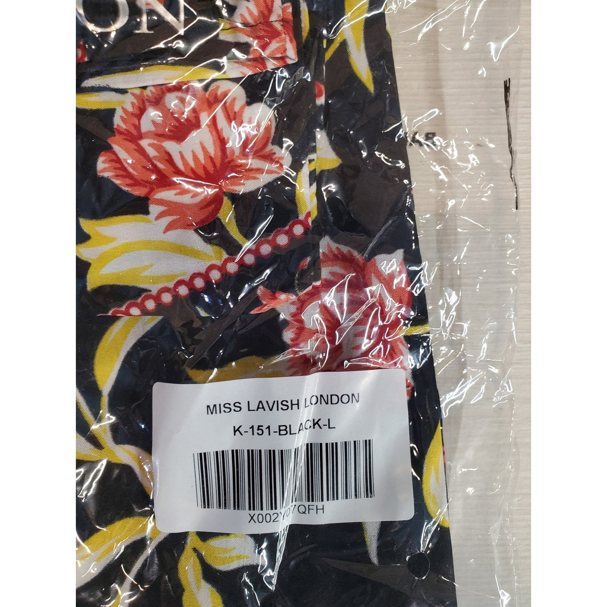 Miss Lavish London Womens Kaftan Maxi Dress L Black Floral V Neck Flowy Resort