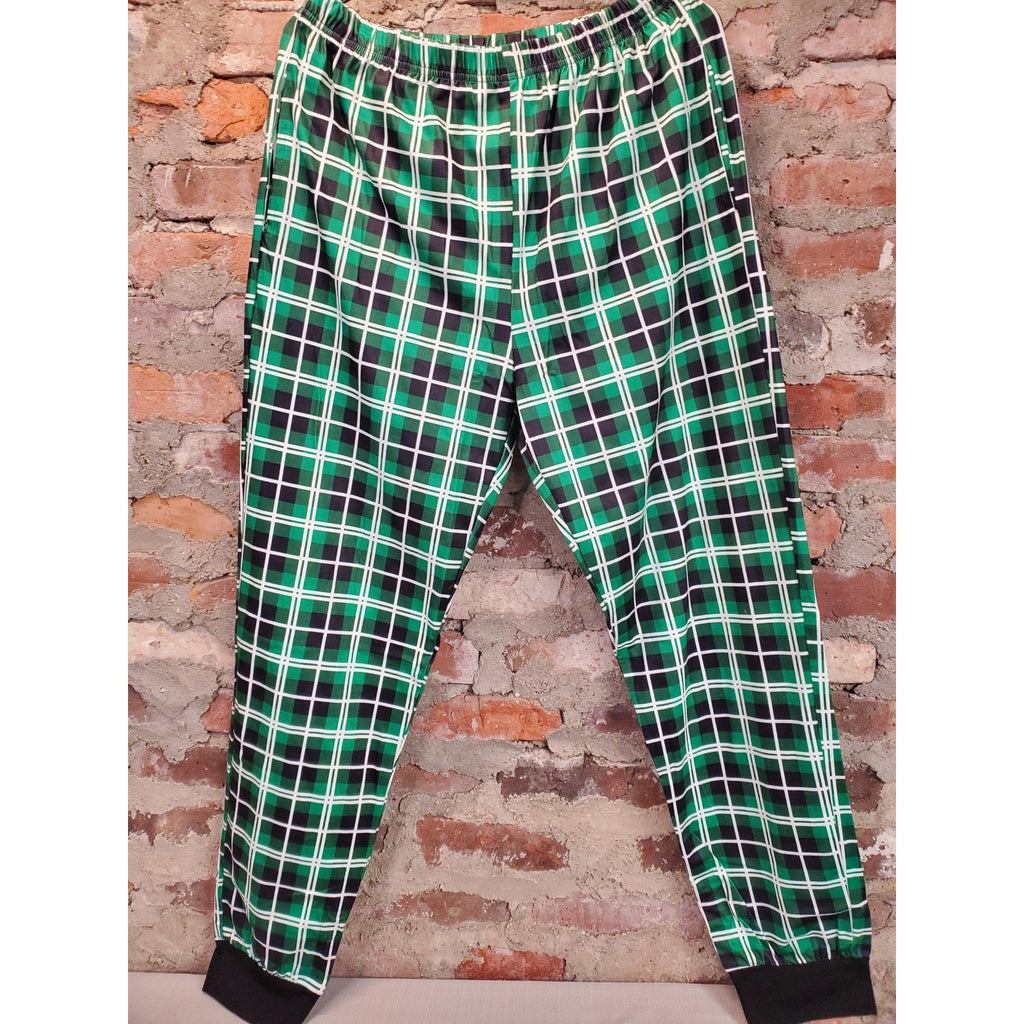 Mens M Christmas Pajama Set Black Green Plaid Holiday Sleepwear Long Sleeve