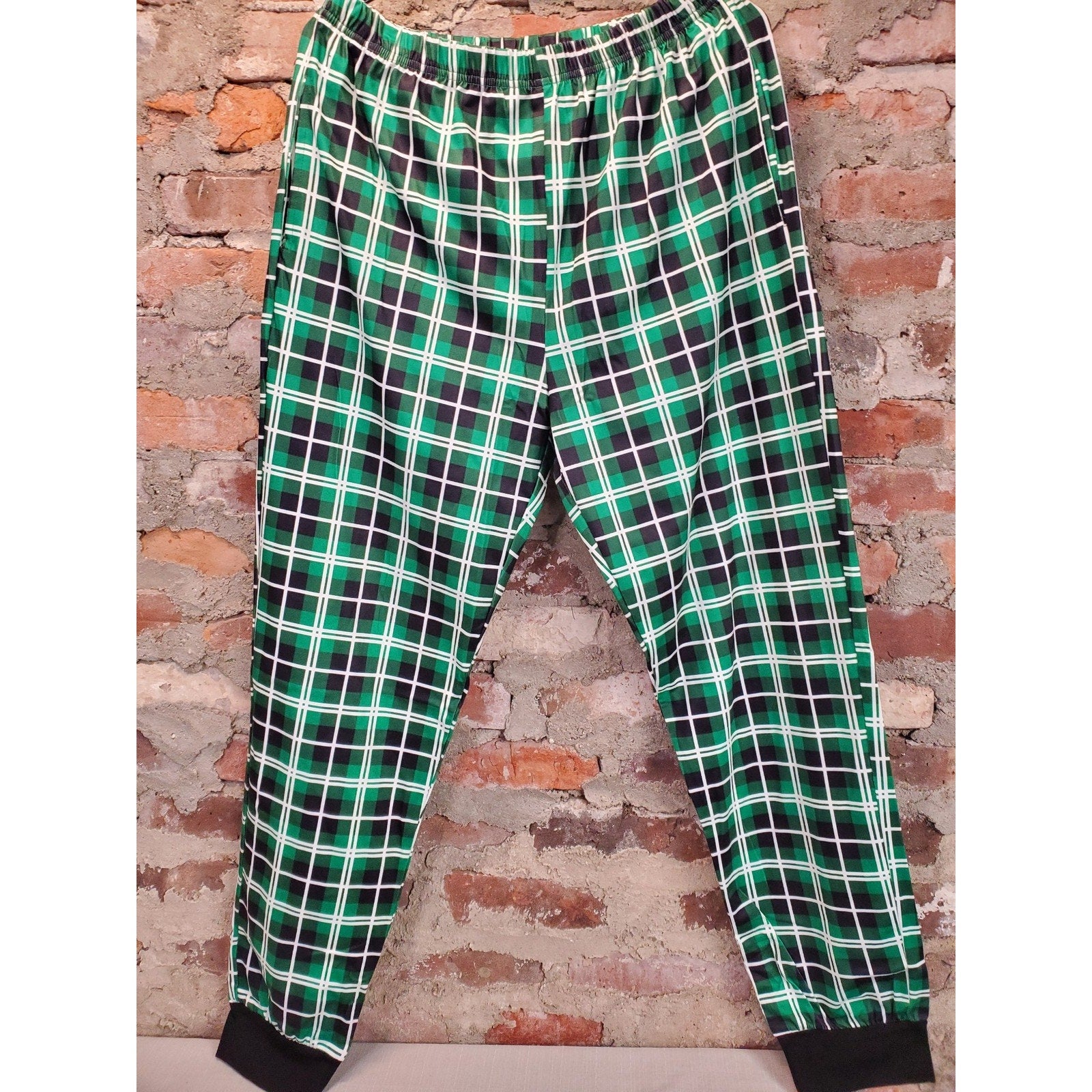 Mens M Christmas Pajama Set Black Green Plaid Holiday Sleepwear Long Sleeve
