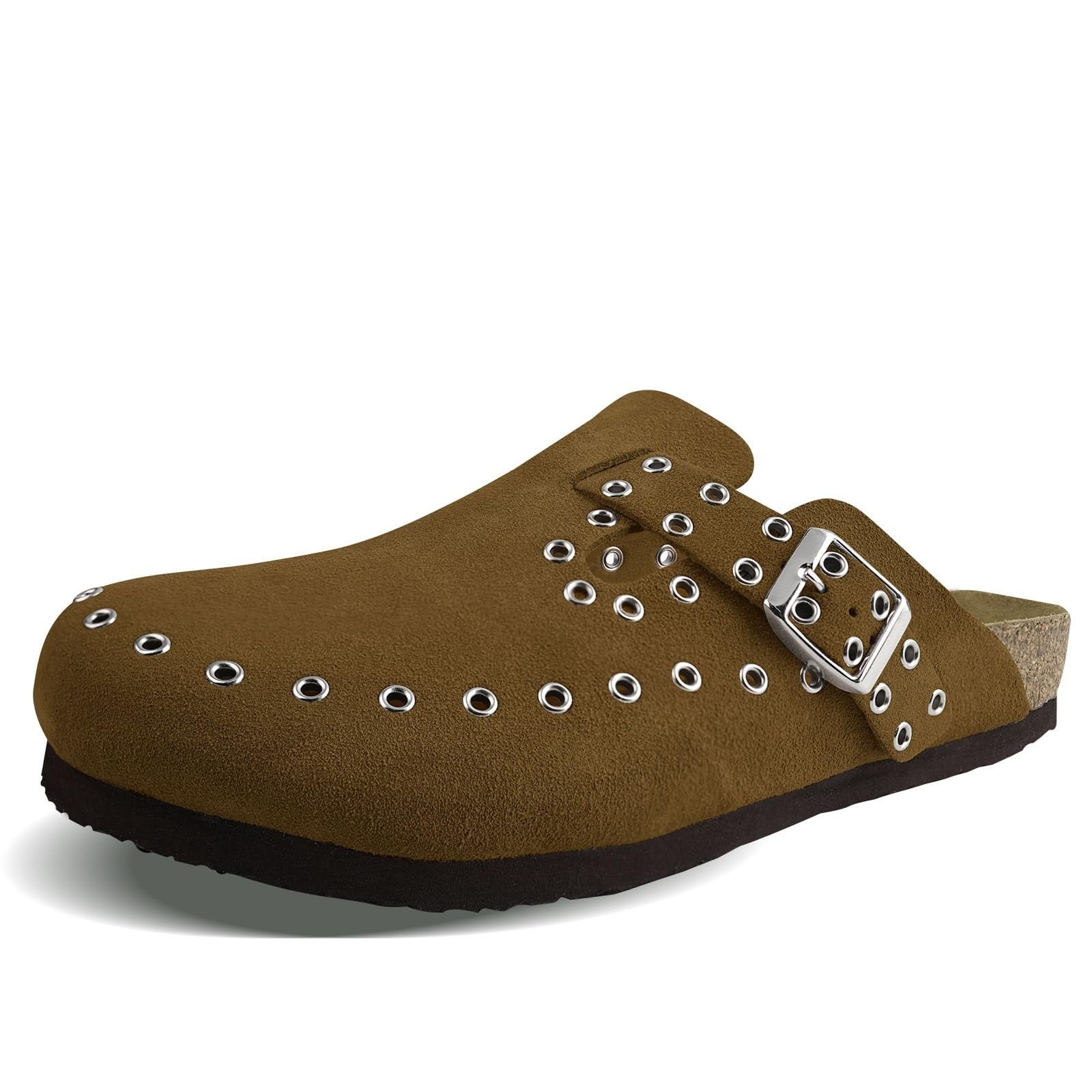 HALOFIVE Womens Mens Clogs US 14 12 Brown Suede Slip On Buckle Grommet Shoes