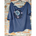 Womens XL Navy Blue 8 Ball Rhinestone Graphic T Shirt Cotton Polyester Spandex