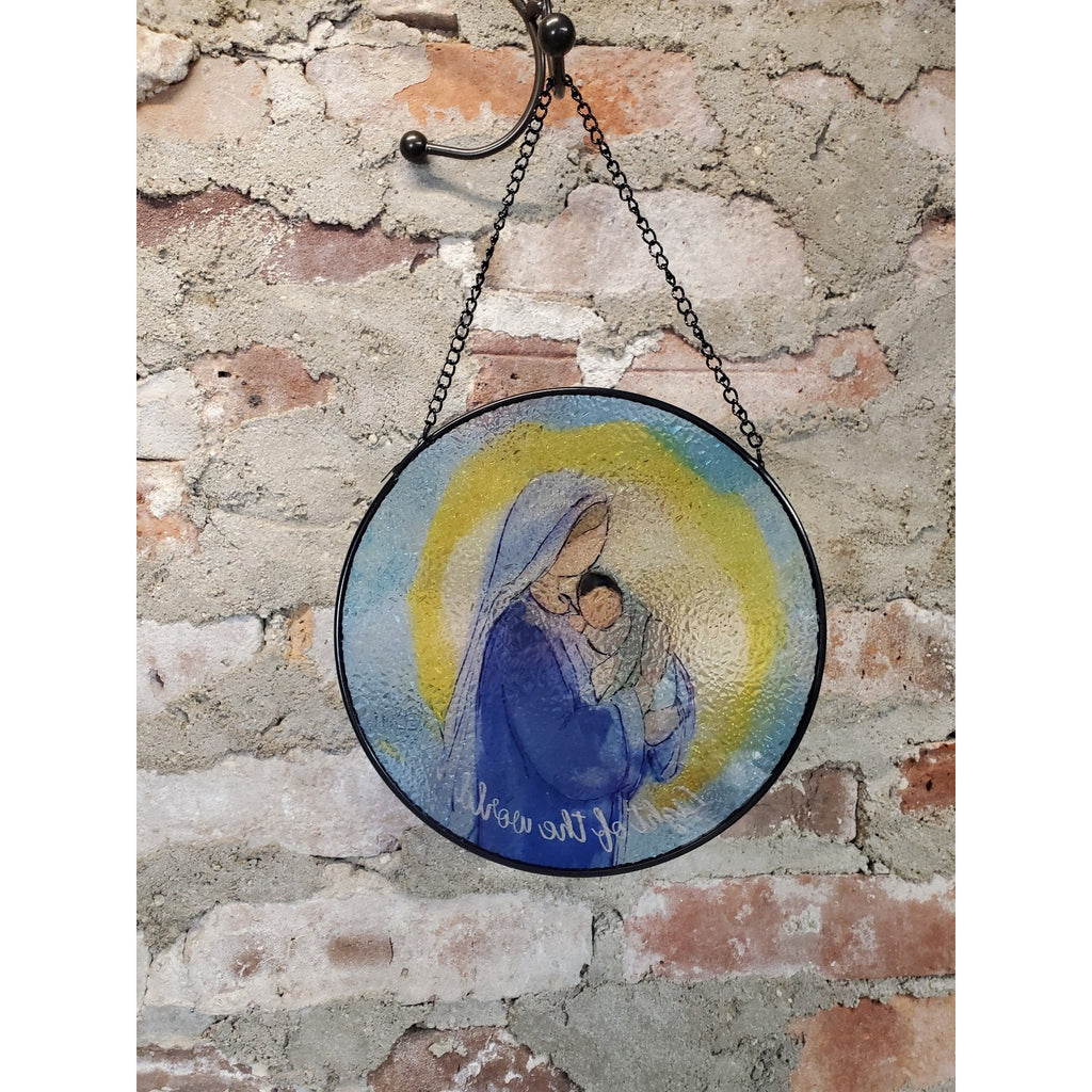 Religious Mary Jesus Mother Child Suncatcher Stained Glass Style Round 8 Inch