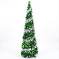 Pop Up Christmas Tree 3 4 5 Foot Tinsel Green Silver Collapsible Holiday Decor