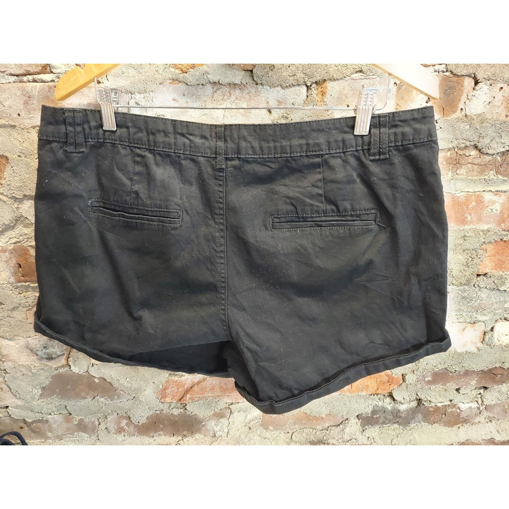 Ambiance Apparel Womens Plus Size 1X Black Chino Shorts Rolled Cuff
