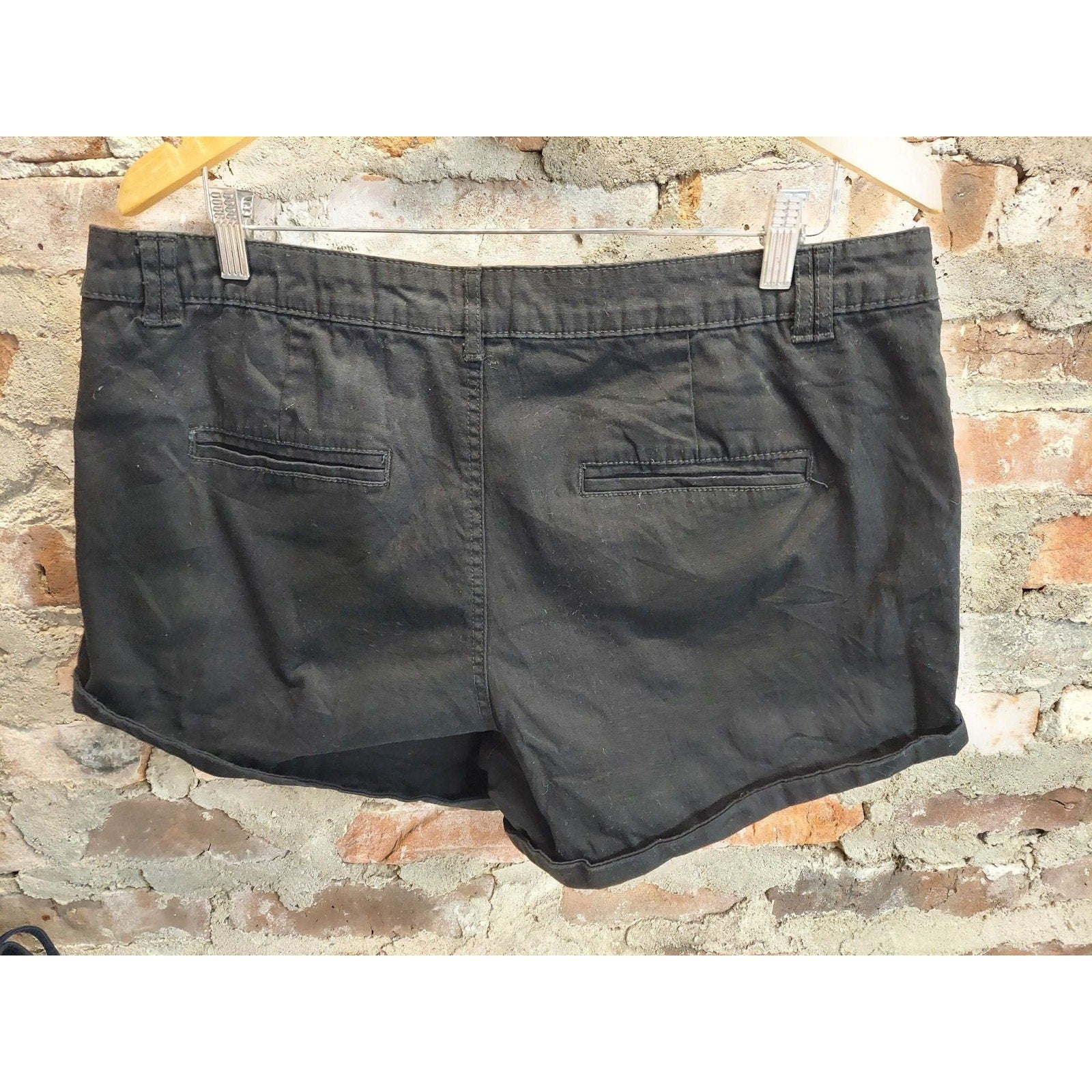 Ambiance Apparel Womens Plus Size 1X Black Chino Shorts Rolled Cuff